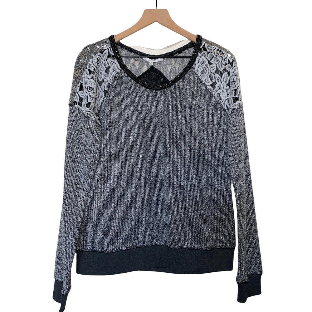 Miss Me Long Sleeve Lace Sequin Sweater Womens Size Medium New